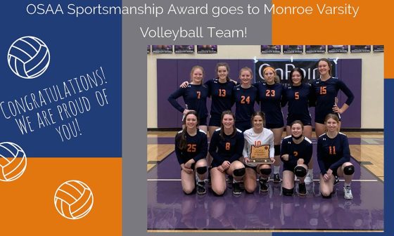 OSAA Sportsmanship Award goes to Monroe Varsity Volleyball Team!