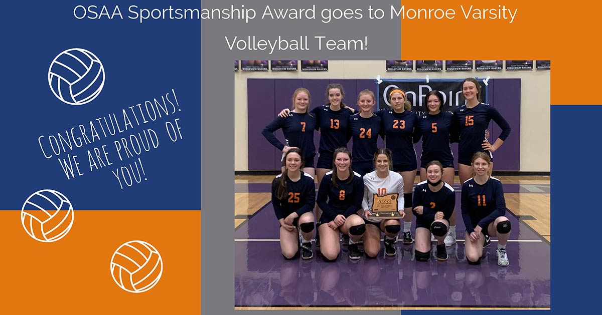 Monroe Varsity Volleyball Team wins OSAA Sportmanship Award