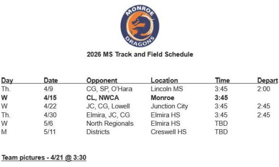 2026 MS Track and Field Schedule