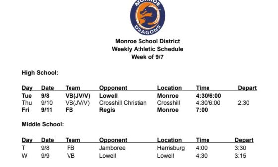 Athletic Schedule (Week of 9/7)